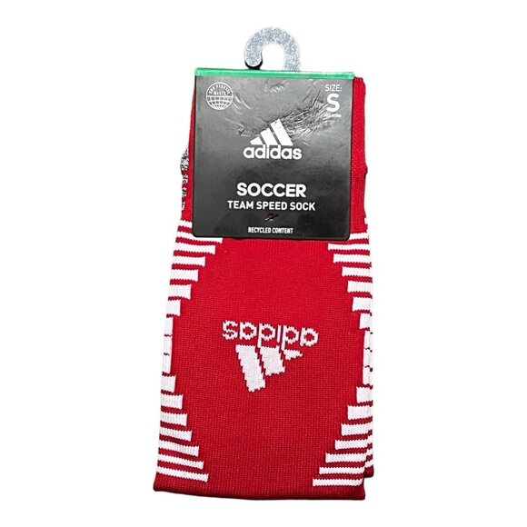 adidas Soccer Team Speed Sock 1 Pair Red/White Small / Youth Shoe Sizes 13C-4Y - Picture 1 of 3